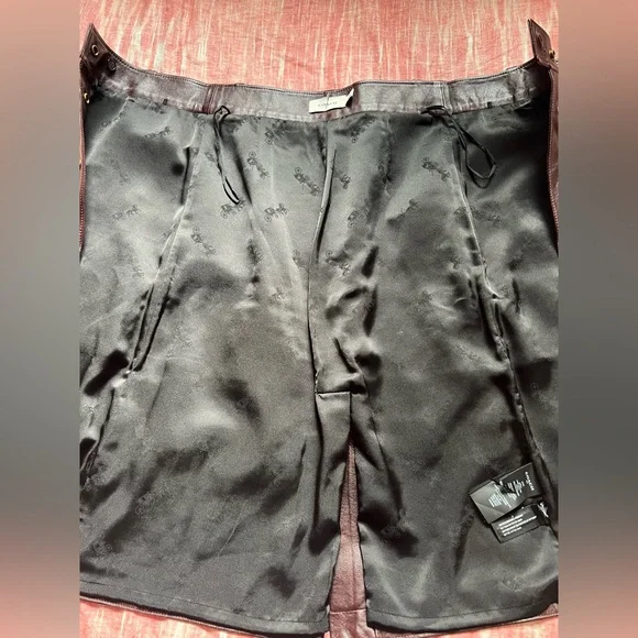 NEW COACH Espresso Lamb Leather Mahogany Snap Front Slit Midi Belt Skirt sz 0 - Picture 11 of 15